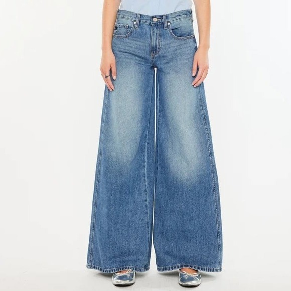 KanCan Denim - KanCan Jocy Mid Rise Super Wide Leg Jeans Medium Wash Blue Cotton Size 15/31